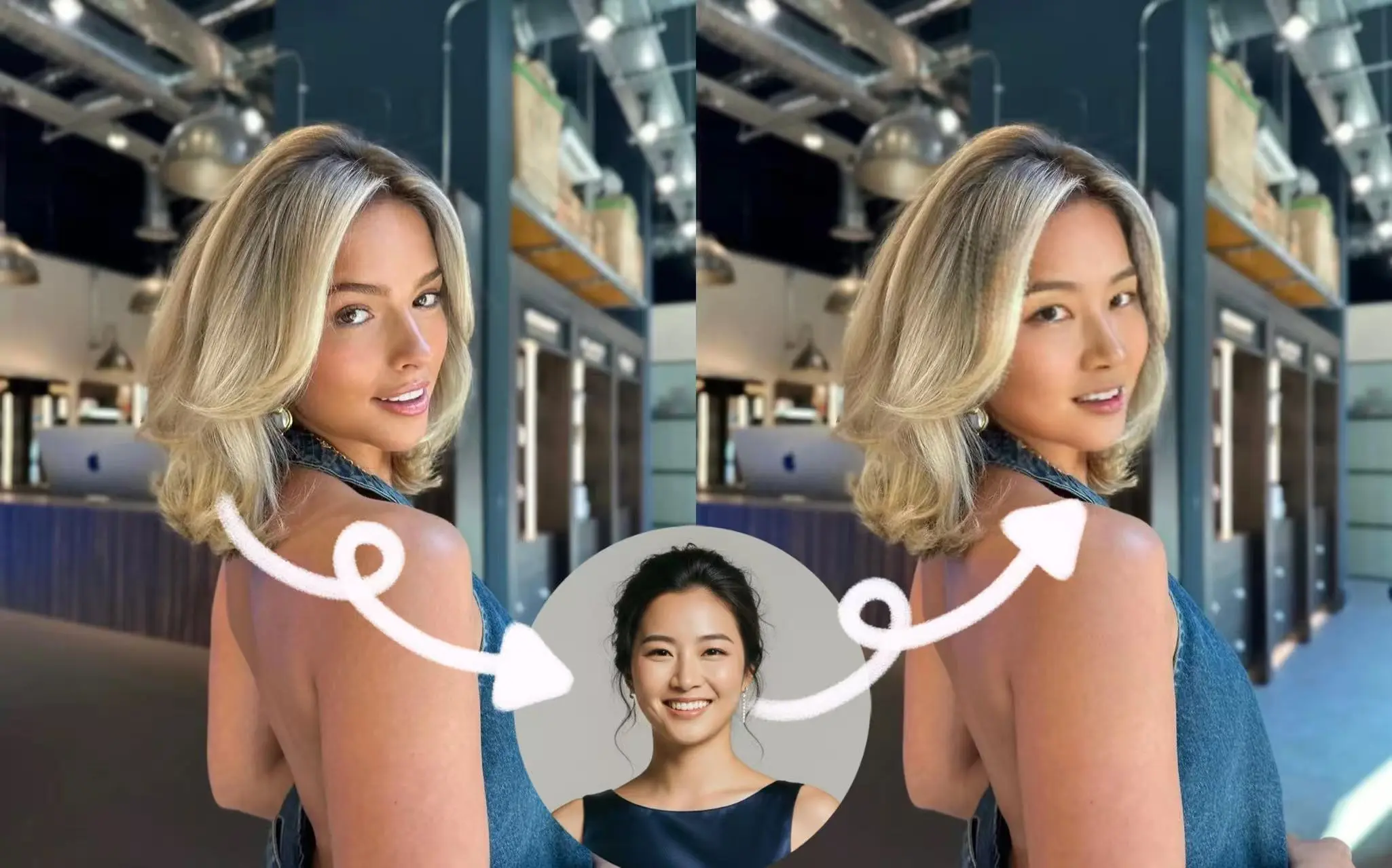 AI face swap for professional headshots - before and after LinkedIn profile photo